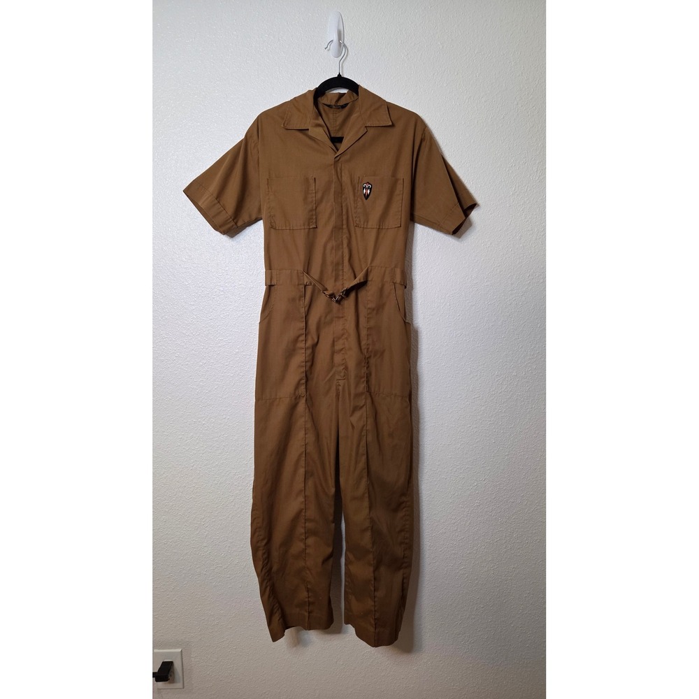Vintage Para Suit Brown Utility Jumpsuit Western Workwear Coveralls Belted Med